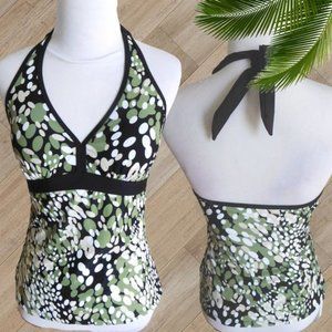 GREEN PRINT HALTER TWO PIECE SWIMSUIT